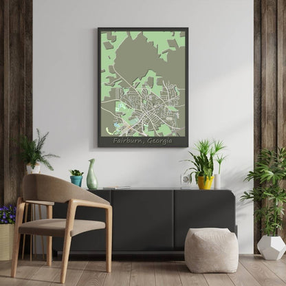 COLOURED ROAD MAP OF FAIRBURN, GEORGIA BY MAPBAKES