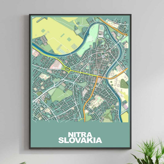 COLOURED ROAD MAP OF NITRA, SLOVAKIA BY MAPBAKES