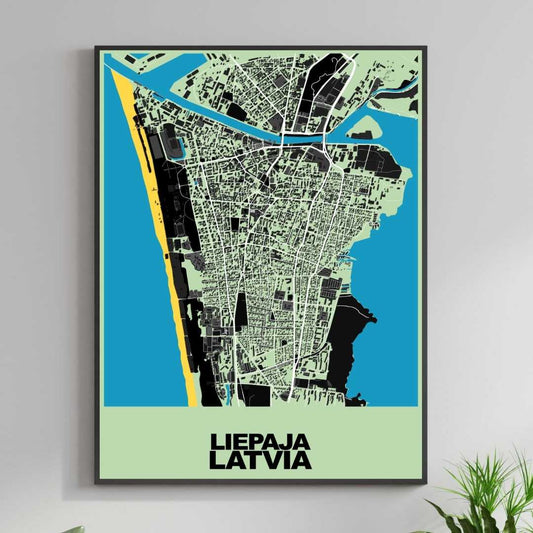 COLOURED ROAD MAP OF LIEPAJA, LATVIA BY MAPBAKES