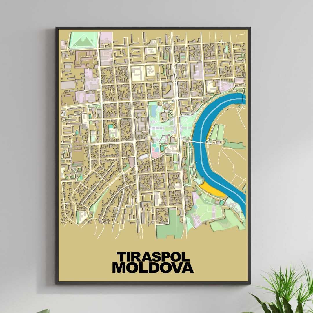 COLOURED ROAD MAP OF TIRASPOL, MOLDOVA BY MAPBAKES