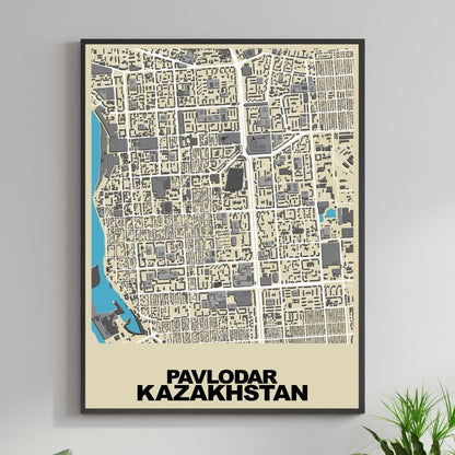 COLOURED ROAD MAP OF PAVLODAR, KAZAKHSTAN BY MAPBAKES