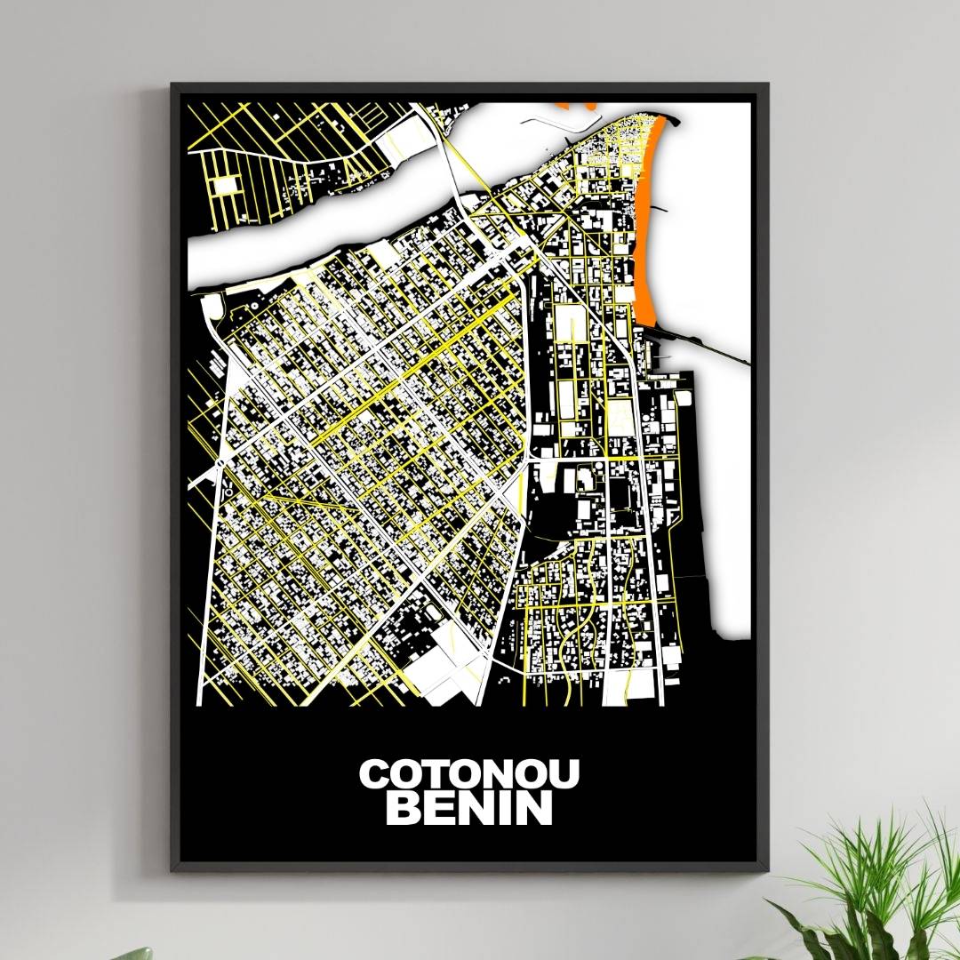 COLOURED ROAD MAP OF COTONOU, BENIN BY MAPBAKES