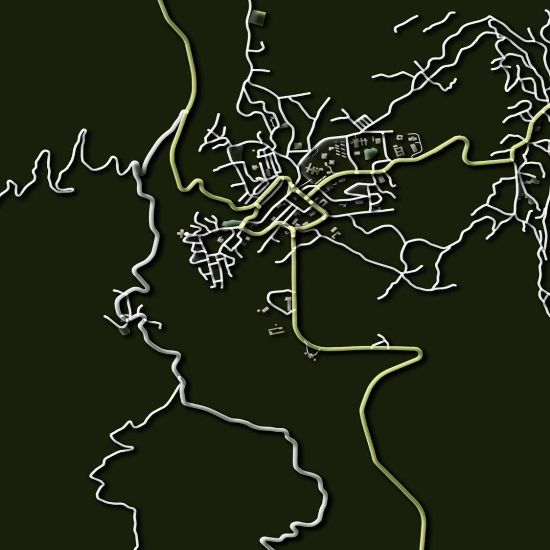 COLOURED ROAD MAP OF YEFREN, LIBYA BY MAPBAKES
