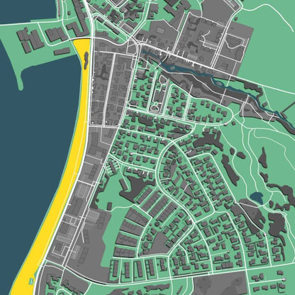 COLOURED ROAD MAP OF HUSAVIK, ICELAND BY MAPBAKES