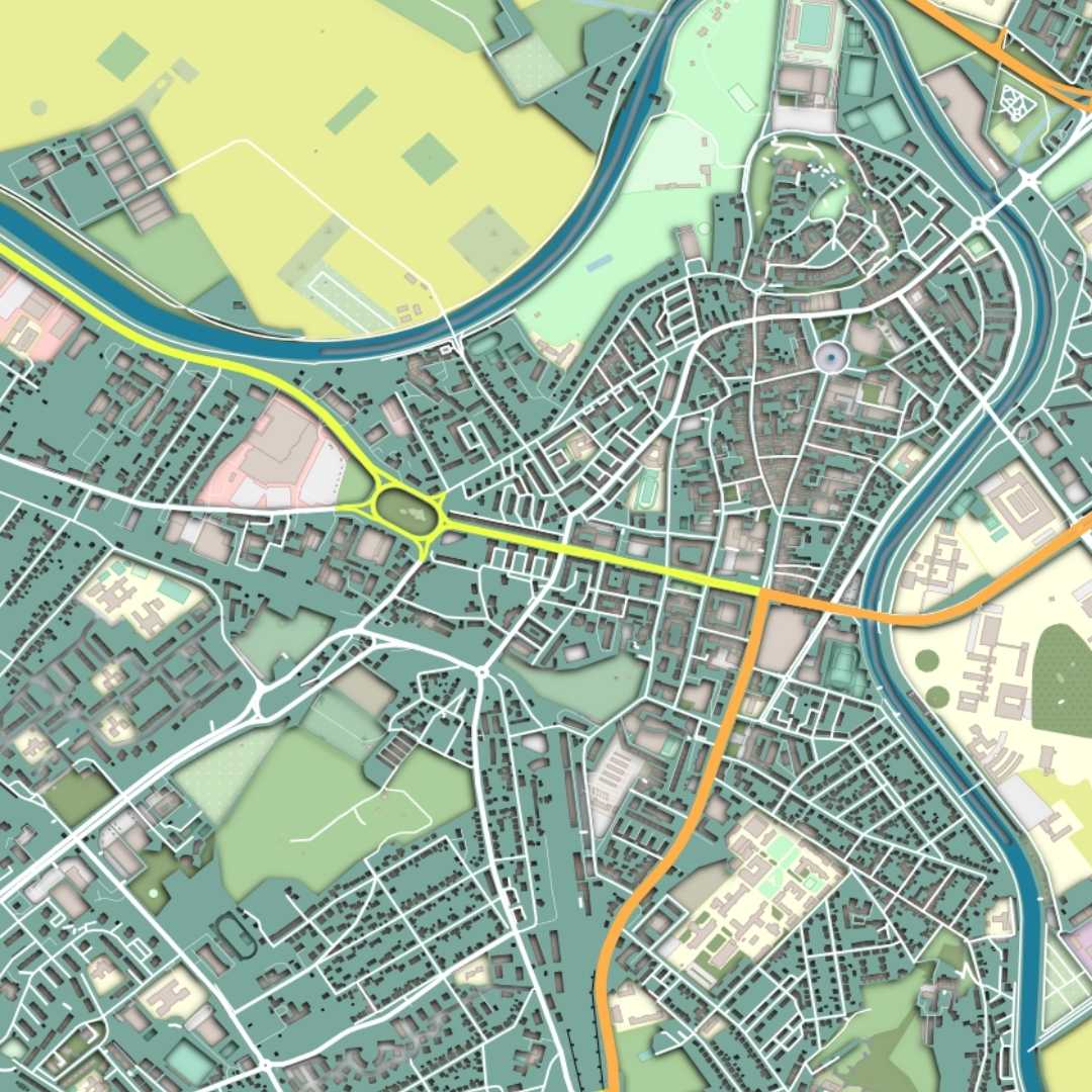COLOURED ROAD MAP OF NITRA, SLOVAKIA BY MAPBAKES