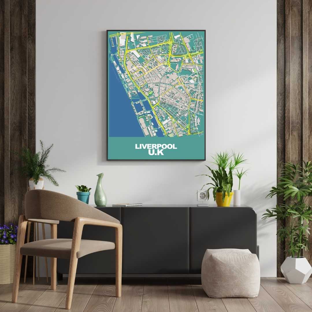 COLOURED ROAD MAP OF LIVERPOOL, UK BY MAPBAKES