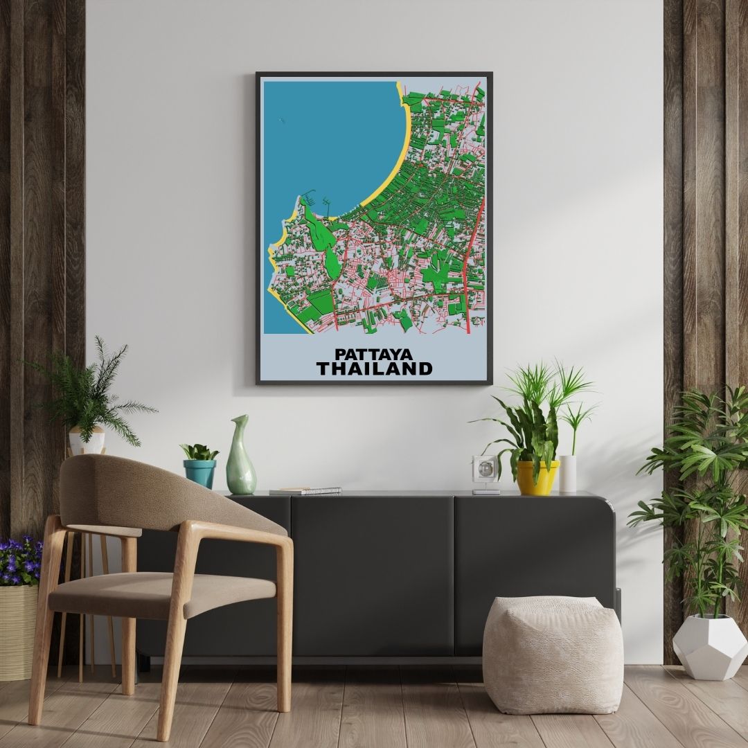 COLOURED ROAD MAP OF PATTAYA, THAILAND BY MAPBAKES