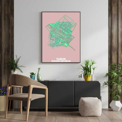 COLOURED ROAD MAP OF TABUK, SAUDI ARABIA BY MAPBAKES