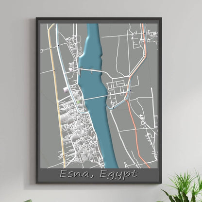 COLOURED ROAD MAP OF ESNA, EGYPT BY MAPBAKES