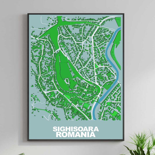 COLOURED ROAD MAP OF SIGHISOARA, ROMANIA BY MAPBAKES