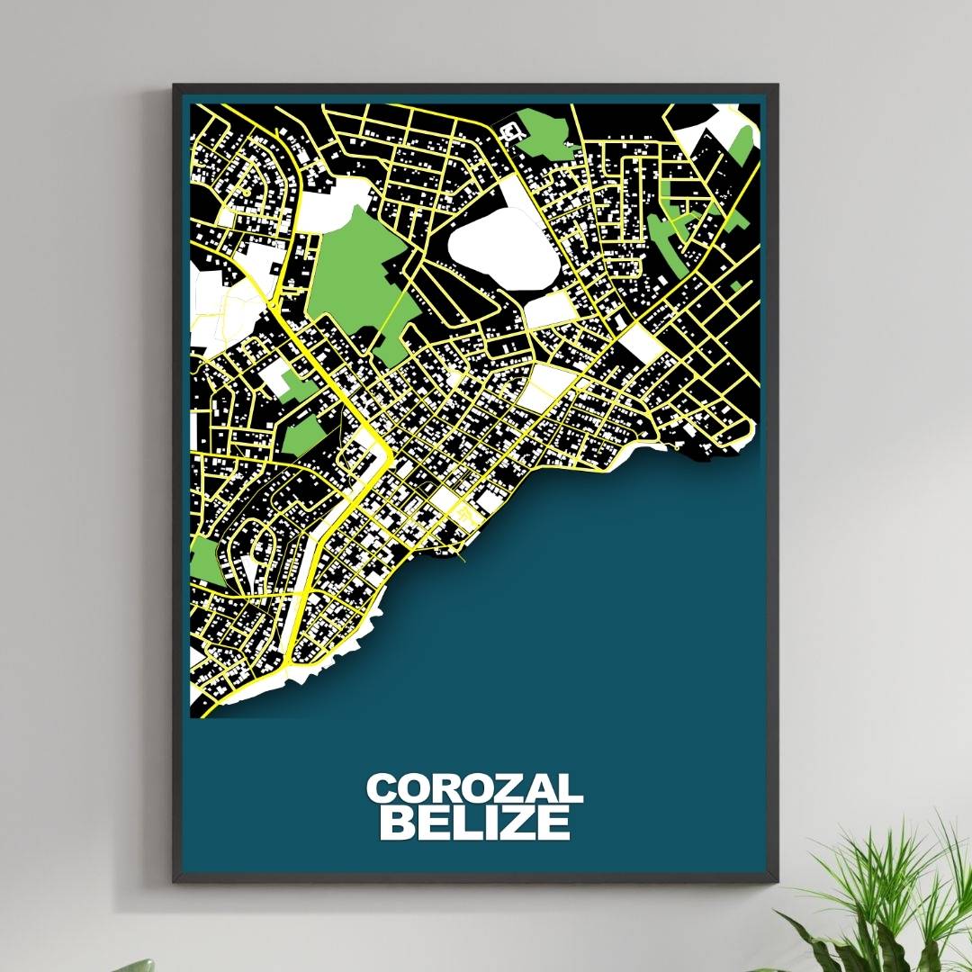 COLOURED ROAD MAP OF COROZAL, BELIZE BY MAPBAKES