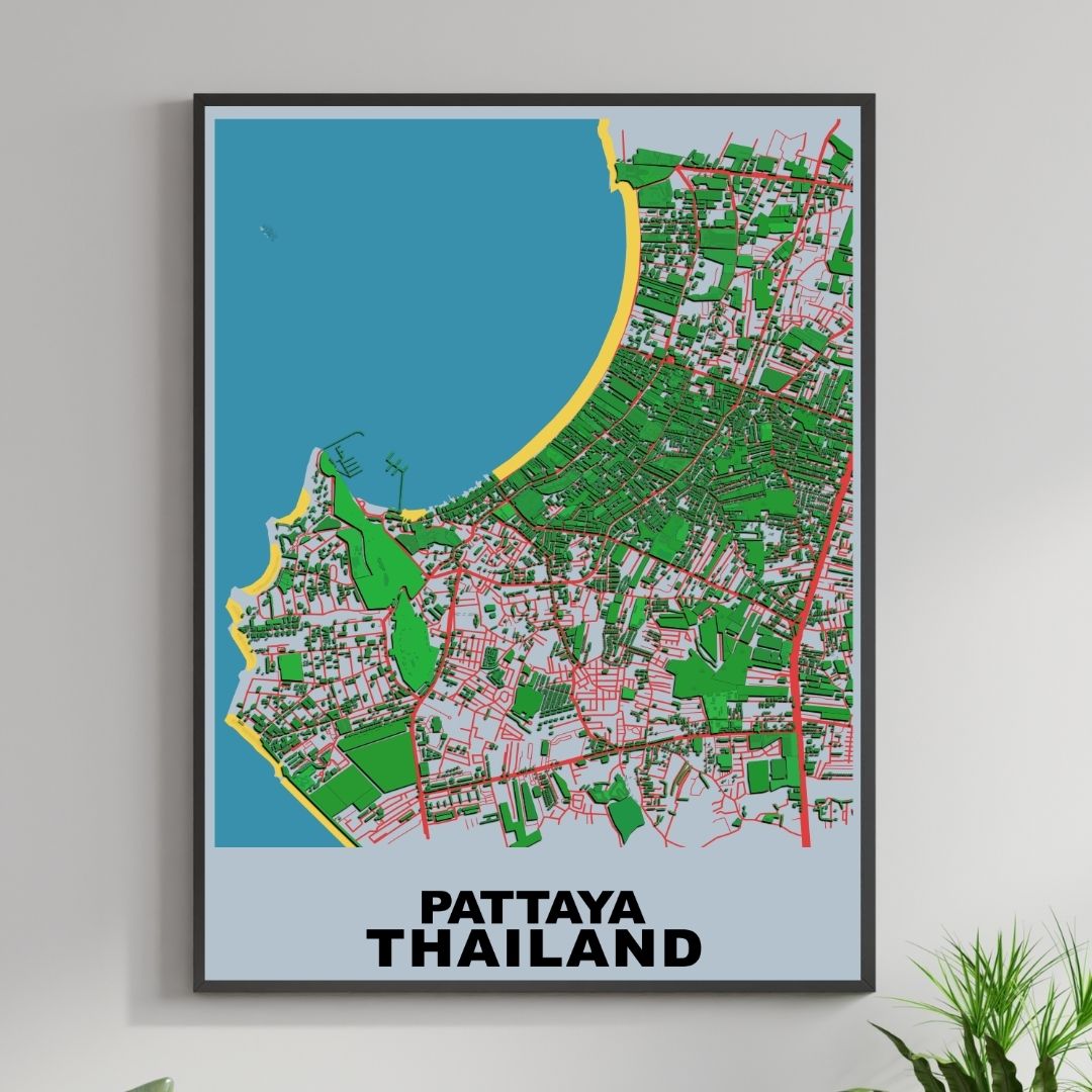 COLOURED ROAD MAP OF PATTAYA, THAILAND BY MAPBAKES