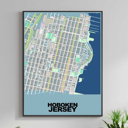 COLOURED ROAD MAP OF HOBOKEN, JERSEY BY MAPBAKES