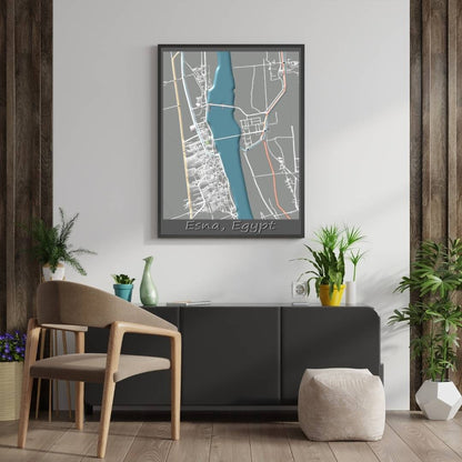 COLOURED ROAD MAP OF ESNA, EGYPT BY MAPBAKES