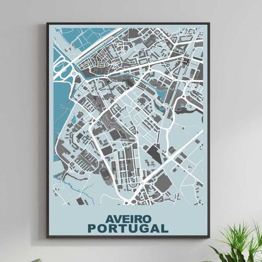 COLOURED ROAD MAP OF AVEIRO, PORTUGAL BY MAPBAKES