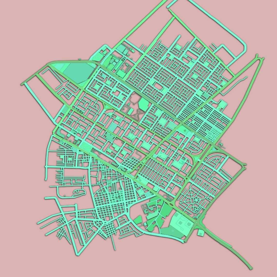 COLOURED ROAD MAP OF TABUK, SAUDI ARABIA BY MAPBAKES