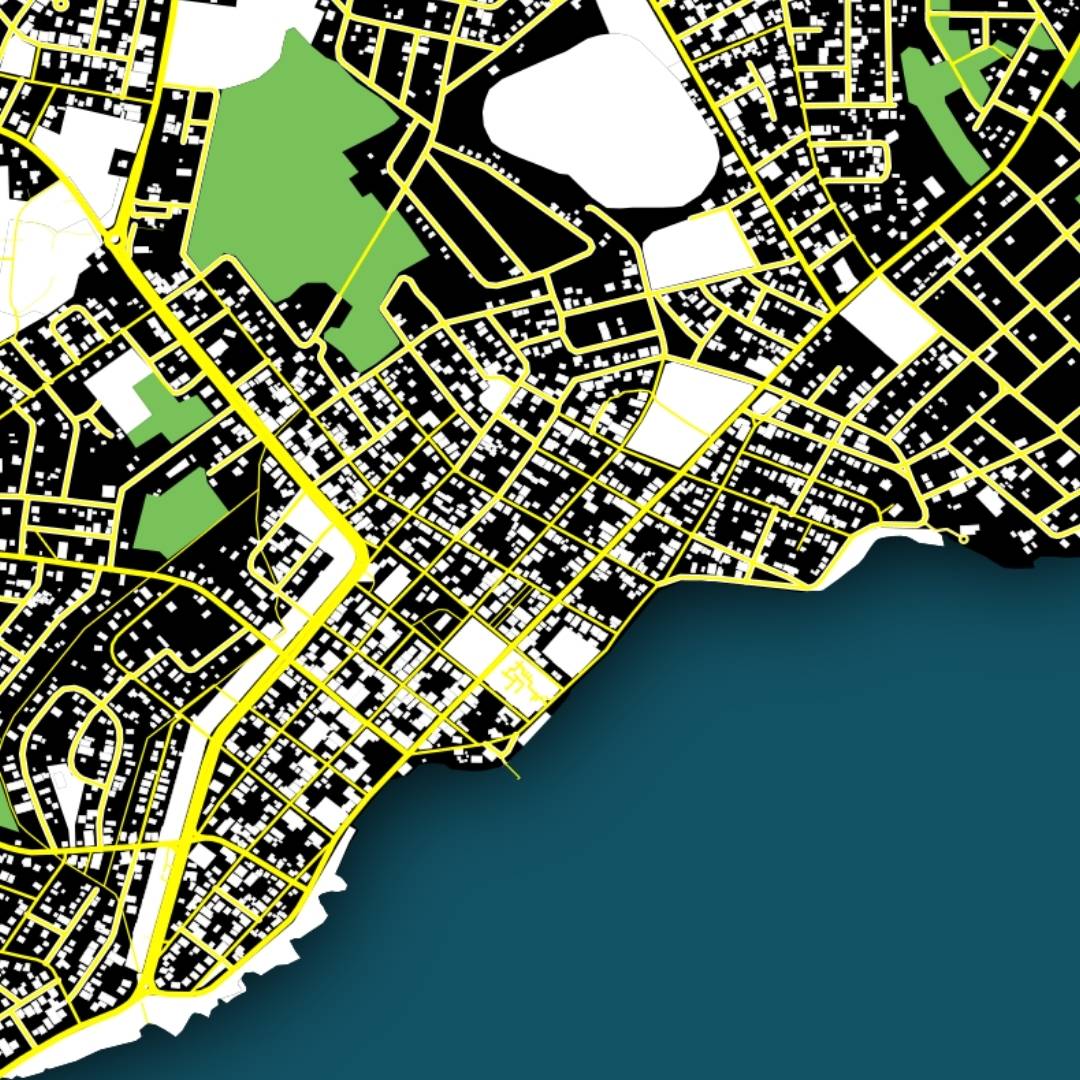 COLOURED ROAD MAP OF COROZAL, BELIZE BY MAPBAKES