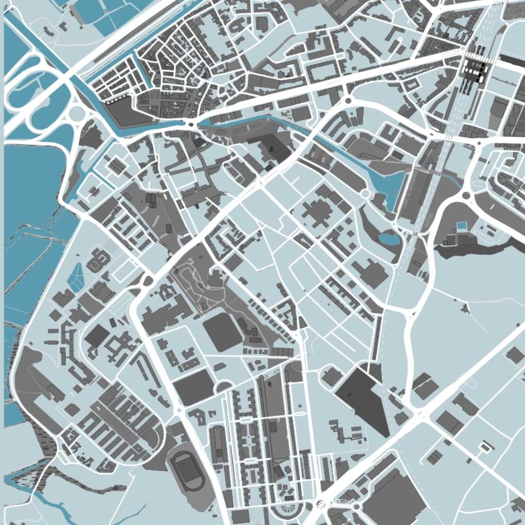 COLOURED ROAD MAP OF AVEIRO, PORTUGAL BY MAPBAKES