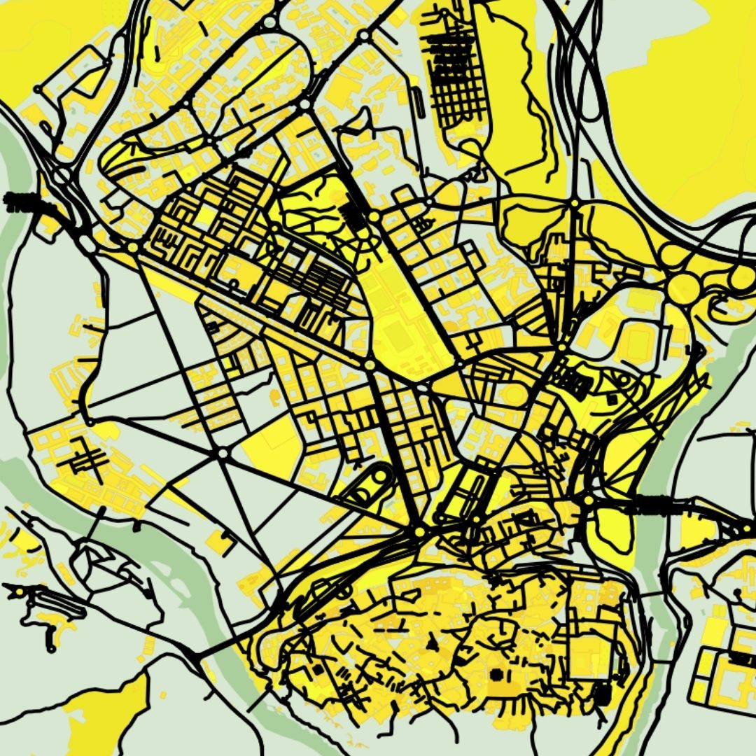 COLOURED ROAD MAP OF TOLEDO, SPAIN BY MAPBAKES