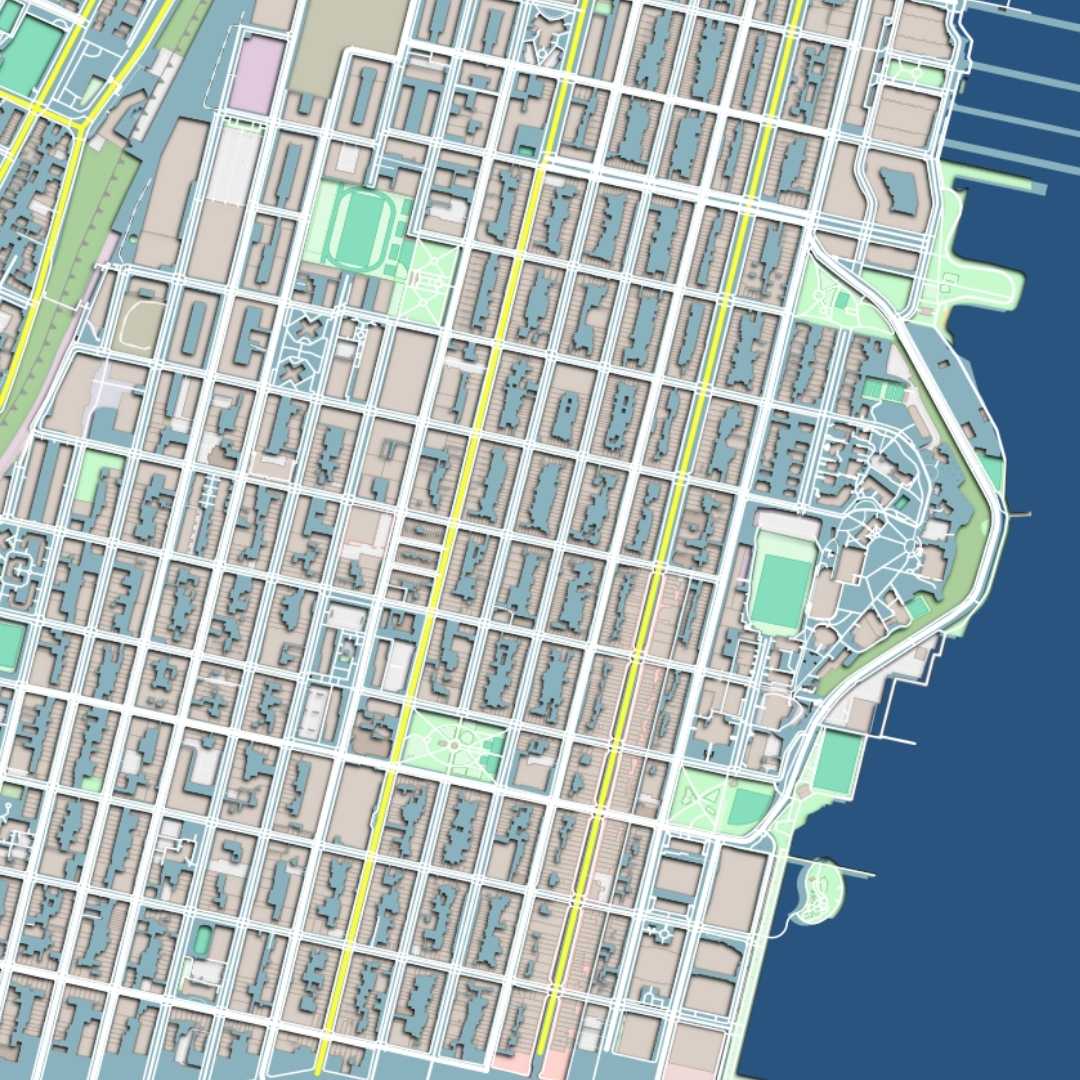 COLOURED ROAD MAP OF HOBOKEN, JERSEY BY MAPBAKES