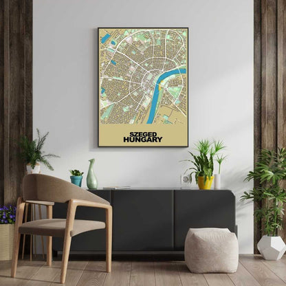 COLOURED ROAD MAP OF SZEGED, HUNGARY BY MAPBAKES