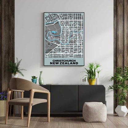 COLOURED ROAD MAP OF CHRISTCHURCH, NEW ZEALAND BY MAPBAKES