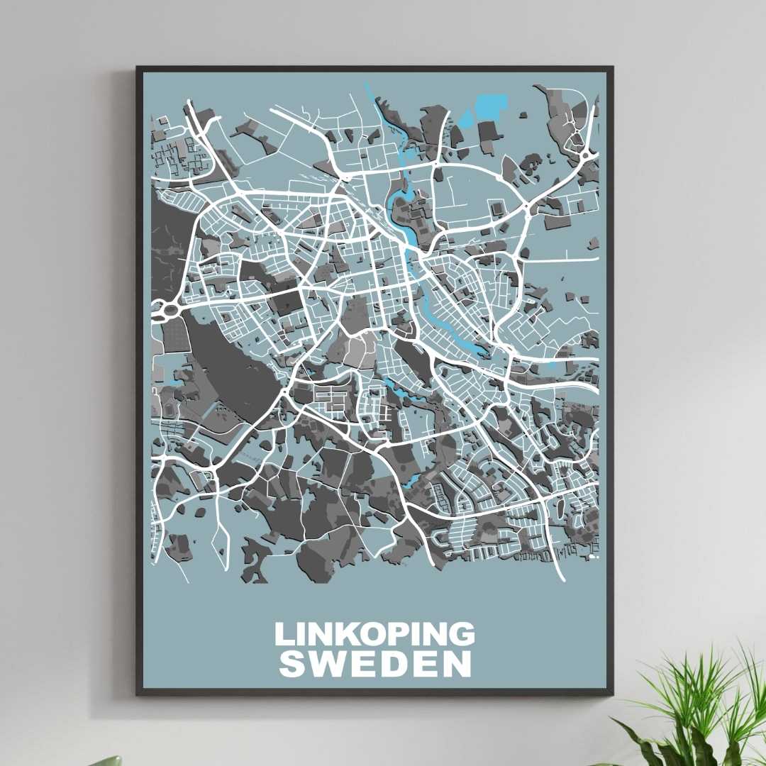 COLOURED ROAD MAP OF LINKOPING, SWEDEN BY MAPBAKES