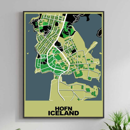 COLOURED ROAD MAP OF HOFN, ICELAND BY MAPBAKES