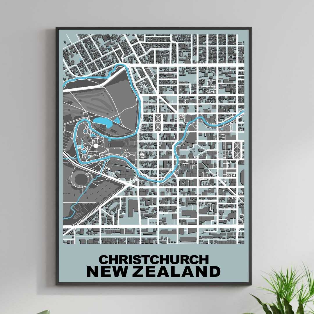 COLOURED ROAD MAP OF CHRISTCHURCH, NEW ZEALAND BY MAPBAKES