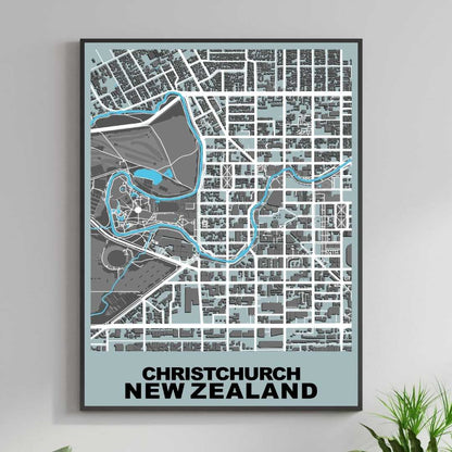 COLOURED ROAD MAP OF CHRISTCHURCH, NEW ZEALAND BY MAPBAKES