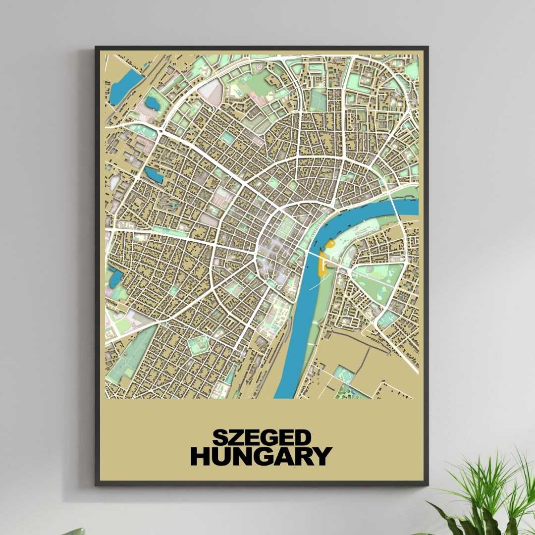 COLOURED ROAD MAP OF SZEGED, HUNGARY BY MAPBAKES