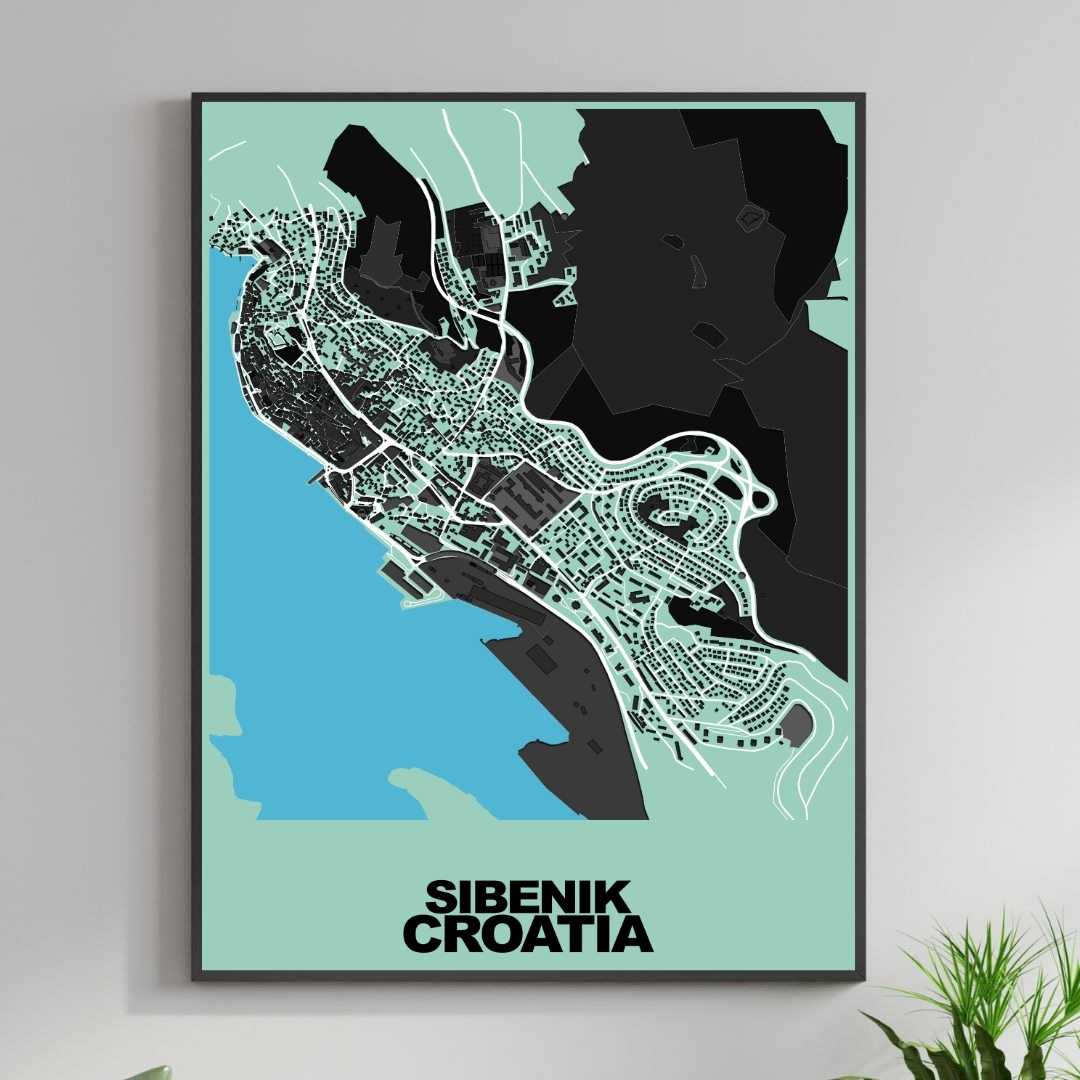 COLOURED ROAD MAP OF SIBENIK, CROATIA BY MAPBAKES