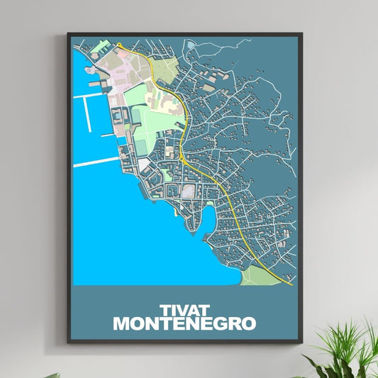 COLOURED ROAD MAP OF TIVAT, MONTENEGRO BY MAPBAKES