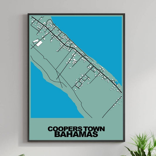 COLOURED ROAD MAP OF COOPERS TOWN, BAHAMAS BY MAPBAKES
