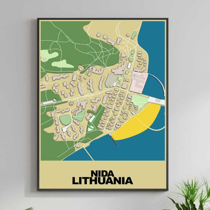 COLOURED ROAD MAP OF NIDA, LITHUANIA BY MAPBAKES