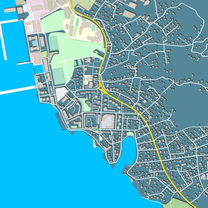 COLOURED ROAD MAP OF TIVAT, MONTENEGRO BY MAPBAKES