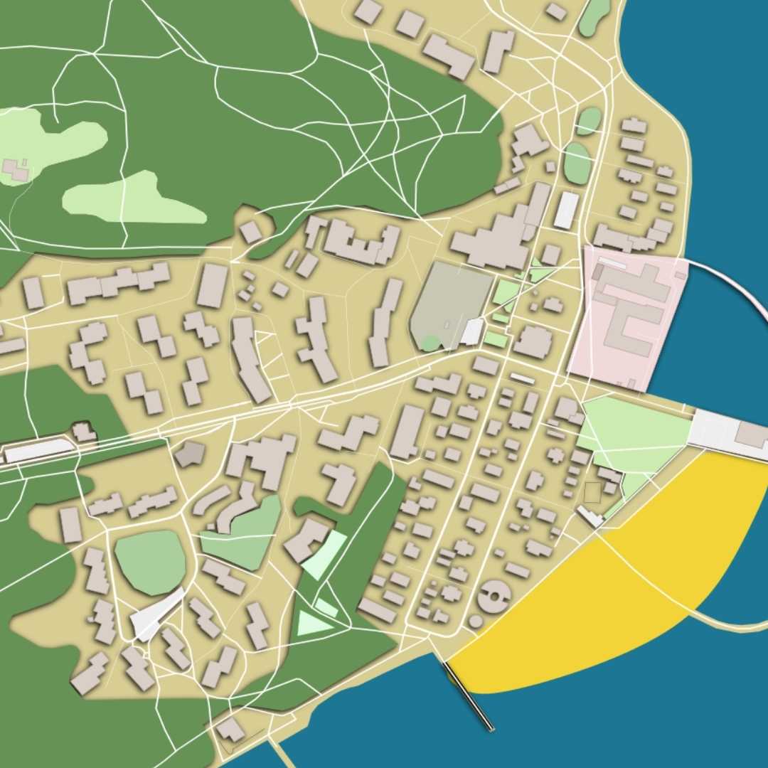 COLOURED ROAD MAP OF NIDA, LITHUANIA BY MAPBAKES