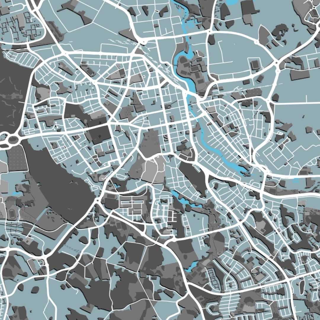 COLOURED ROAD MAP OF LINKOPING, SWEDEN BY MAPBAKES