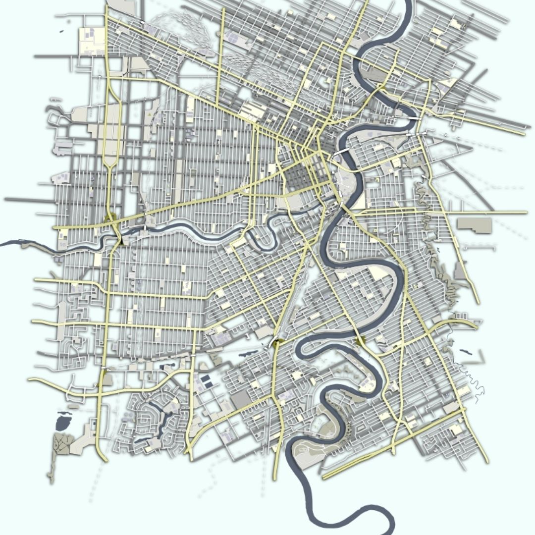 COLOURED ROAD MAP OF WINNIPEG, CANADA BY MAPBAKES