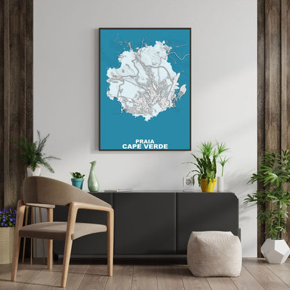 COLOURED ROAD MAP OF PRAIA, CAPE VERDE BY MAPBAKES
