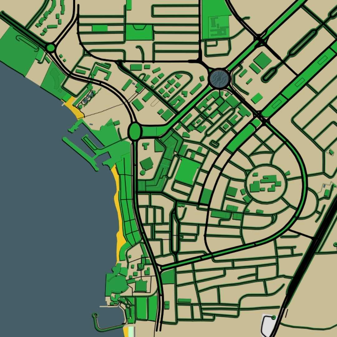 COLOURED ROAD MAP OF AQABA, JORDAN BY MAPBAKES