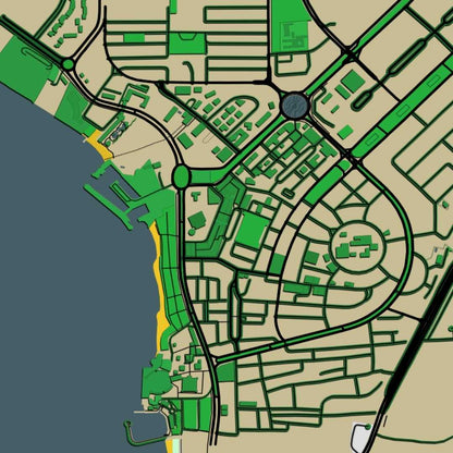 COLOURED ROAD MAP OF AQABA, JORDAN BY MAPBAKES