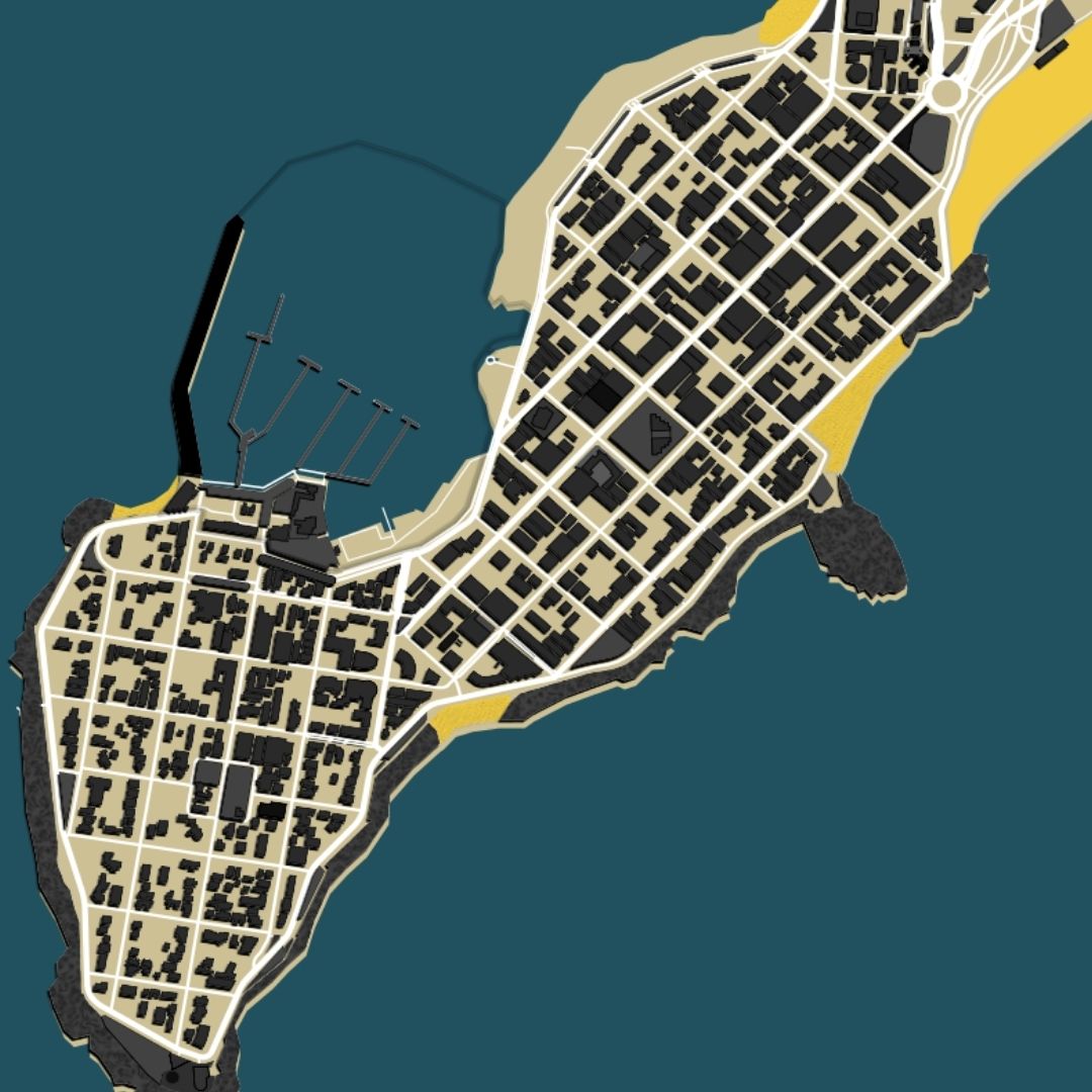 COLOURED ROAD MAP OF PUNTA DEL ESTE, URUGUAY BY MAPBAKES