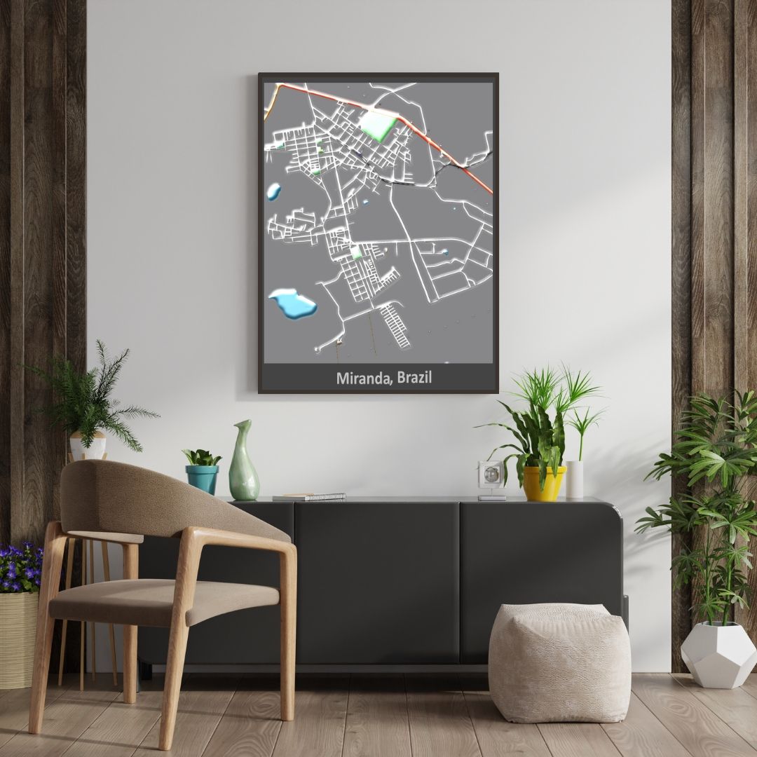 COLOURED ROAD MAP OF MIRANDA, BRAZIL BY MAPBAKES