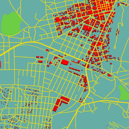 COLOURED ROAD MAP OF AKORDAT, ERITREA BY MAPBAKES