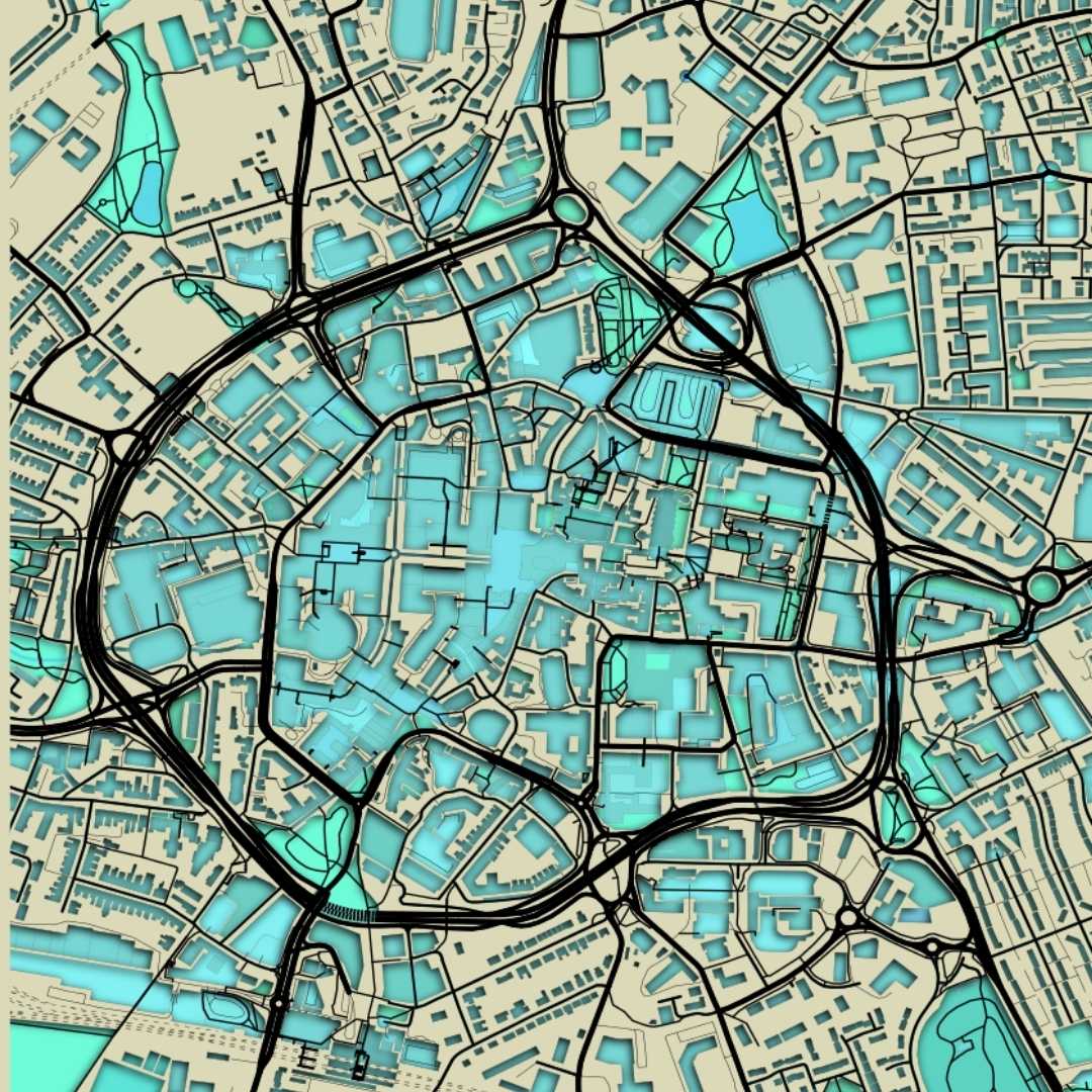 COLOURED ROAD MAP OF COVENTRY, ENGLAND BY MAPBAKES