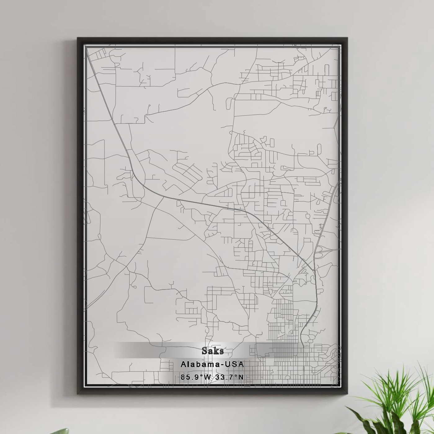 ROAD MAP OF SAKS, ALABAMA BY MAPBAKES