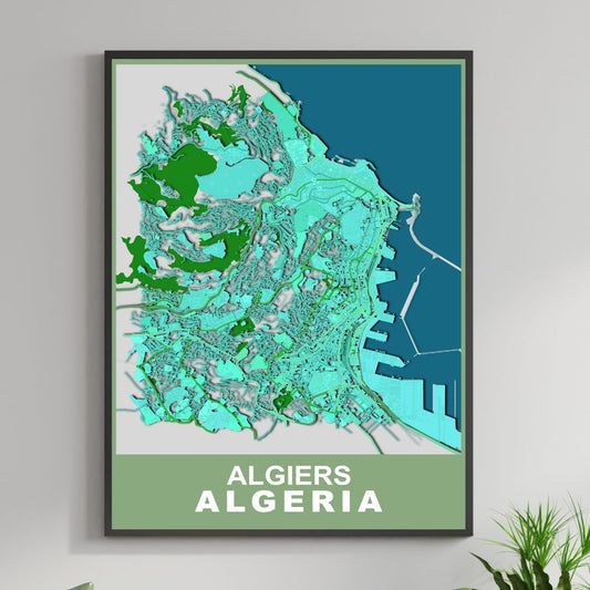 COLOURED ROAD MAP OF ALGIERS, ALGERIA BY MAPBAKES