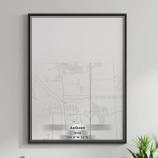 ROAD MAP OF ANTHONY, TEXAS BY MAPBAKES