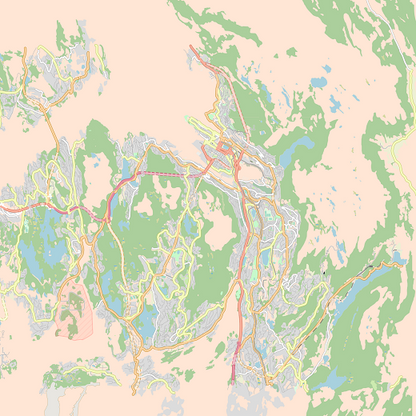 COLOURED ROAD MAP OF BERGEN, NORWAY BY MAPBAKES